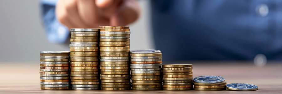 Pilhas crescentes de moedas ilustram a gestão financeira eficiente e a importância do capital de giro para empresas.