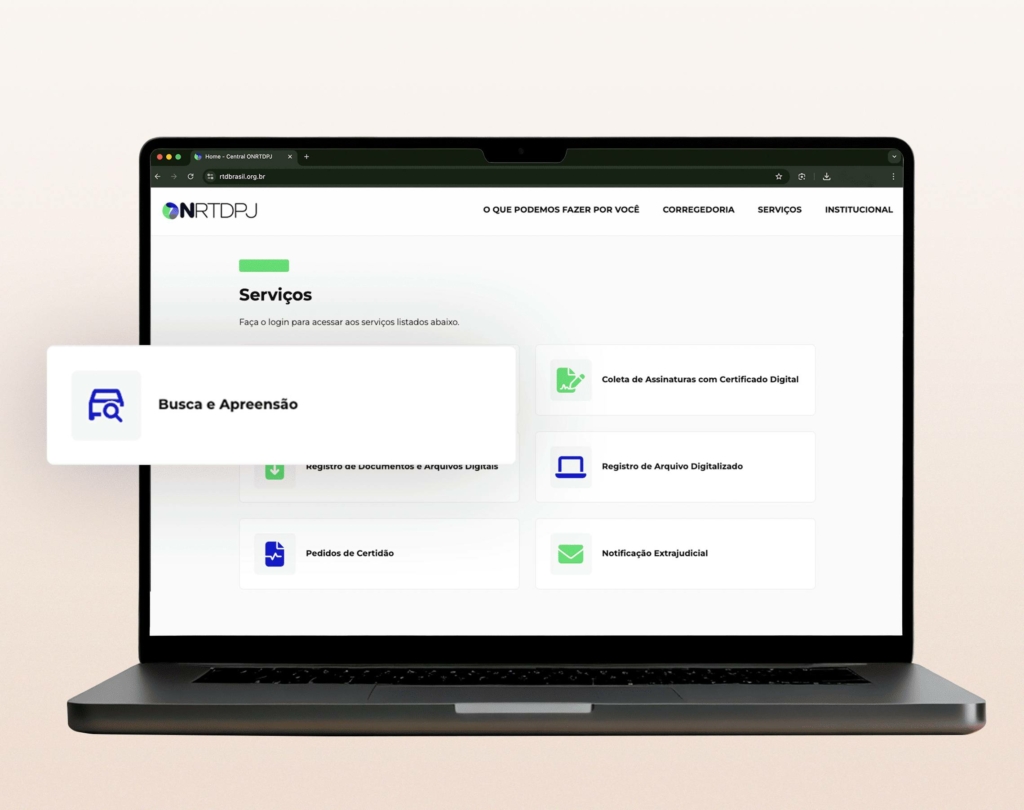 Página inicial da Central RTDPJ Brasil para acesso a informações sobre Busca e apreensão.